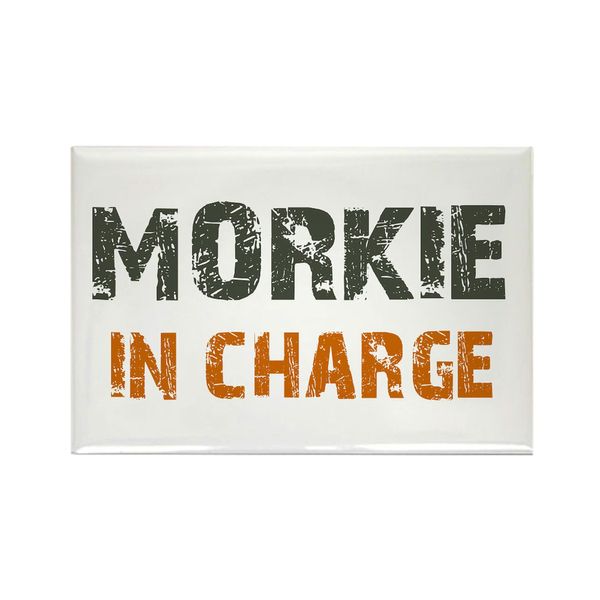 CafePress Morkie IN CHARGE Rectangle Magnet, 3"x2" Refrigerator Magnet