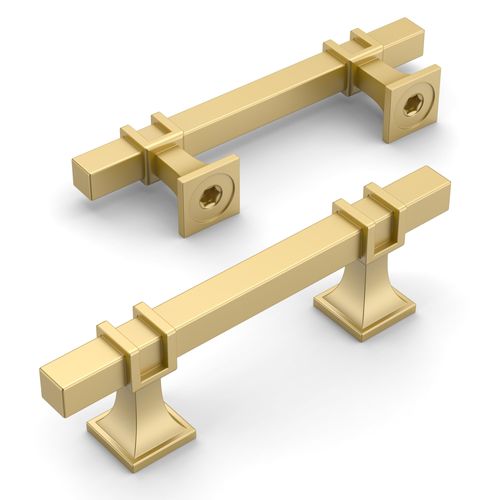 Amerdeco 10 Pack Brushed Gold Cabinet Pulls 3 Inch(76mm) Hole Center Drawer Pulls Cabinet Hardware Kitchen Cabinet Handles for Bathroom Dresser Pulls ZH0067