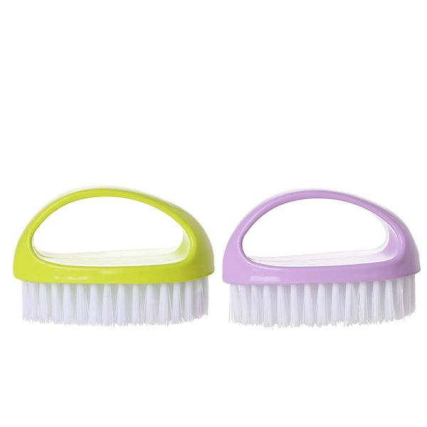 2 Pcs Nail Brushes for Cleaning Nails, Grip Nail Cleaning Brush Plastic Nail Brush, Nail Dust Brush Hand Scrubbing Brush for Fingertips and Under Fingernails Deep Clean(Green, Purple)