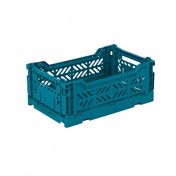 Ay-Kasa Folding Crate, Sturdy Folding Box, Plastic, Stackable, Peacock Green, Mini (27 x 17 x 11 cm)