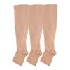 Open toe Toeless Compression Socks 3 Pairs for Women Men 15-20 mmHg Support Stockings Running Travel Pregnancy (L/XL, Nude)