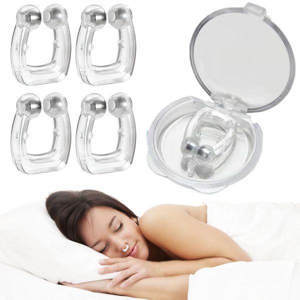 TYVOM 4Pcs Magnetic Anti Snore Nose Clip, Silicone Anti Snoring Devices Reusable Nasal Dilators Snore Stopper Snoring Aids for Men Snoring Solution for Removal of Noise While Sleeping Clips Solution