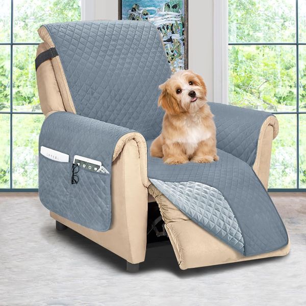 ASHLEYRIVER Recliner Chair Cover,Recliner Slipcover, Recliner Covers for Dogs,Recliner Slipcover,Recliner Protector(Recliner Medium:Dark Grey/Grey)