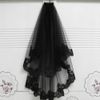 FRCOLOR Black Wedding Veil Long Lace Veils Embroidered Veil Wedding with Comb for Halloween,Party