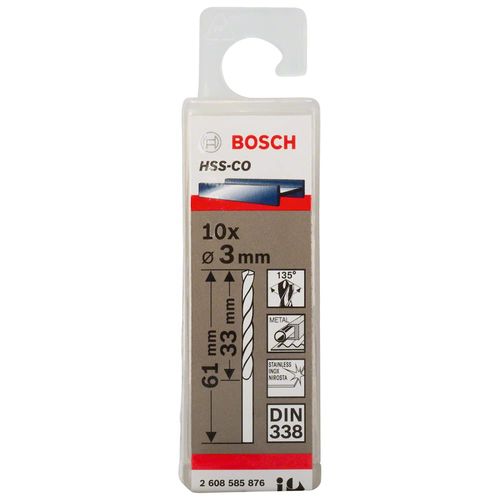 Bosch Accessories 10pc. HSS-Co Metal Drill Bit (stainless steel, 3 x 33 x 61 mm, accessory drill driver)