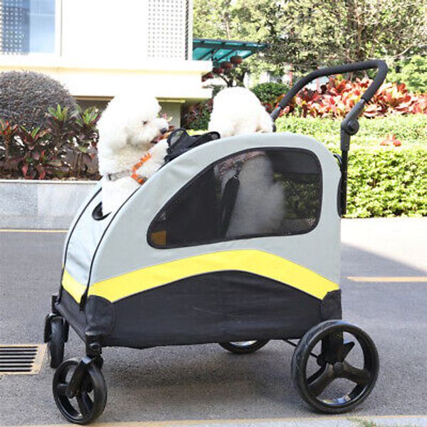 Foldable Dog Stroller Pet Travel Trolley Jogger Wagon with Divider for Two Dogs