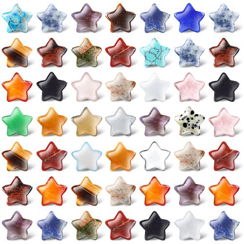 50 Pcs Worry Stones Star Shaped Crystal Stones Bulk 0.8 Inch Mini Crystal Stones Star Crystal Pocket Carved Stone Star Gemstones for Christmas Witchcraft Meditation Balancing DIY Jewelry(Retro)