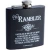 The Rambler 6 oz Black Hip Flask with Description Walking Hiking
