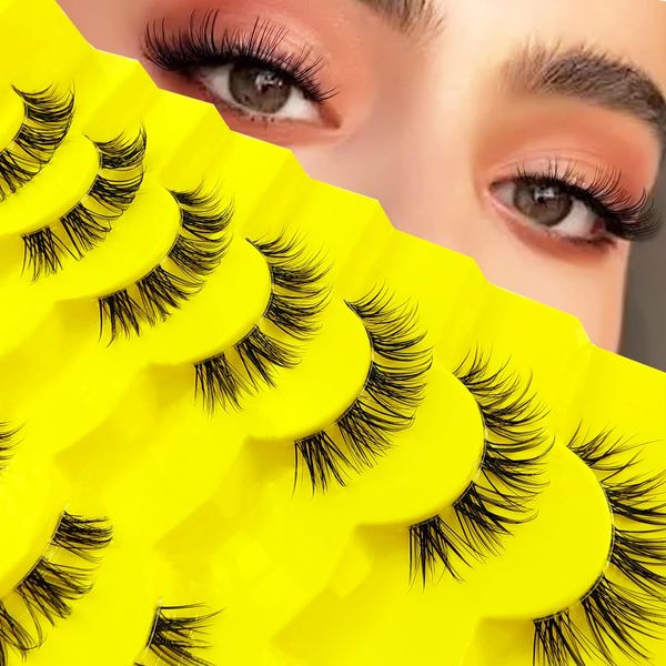 7 Paare Clear Band Falsche Wimpern Katzenauge, Cat-Eye Natürliche Künstliche Wimpern Extensions, Fox Eye Künstliche Cluster Wimpern Natürlich Look, Wiederverwendbar Leichte Faux Mink Wimpern(05)