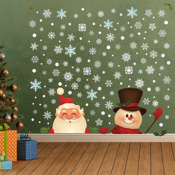 WALPLUS 80x90cm Christmas Combo Decorations Wall Stickers Snowy Santa and Snowman Wall Art Display Decals Living Room Sale Clearance Home Living Room Bedroom DIY Gift