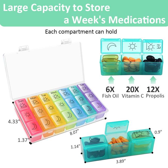 Weekly Pill Organizer,3-Times-A-Day 7 Day Pill Box Large