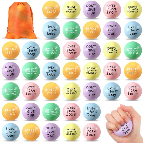 Wettarn 60 Pieces Motivational Stress Balls 1.97 Inch Inspirational Anxiety Stress Relief Balls with Quotes Encouraging Colorful Foam Balls Hand Exercise Squeeze Fidget Accessory (Pastel Colors)