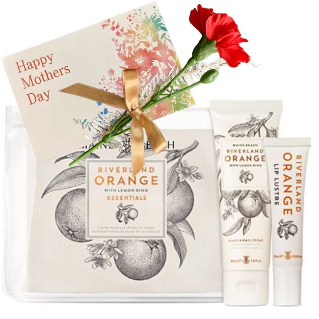 MAINE BEACH Essential Duo Pack Hand Cream & Lip Balm Set, Wrapping, Mother's Day Set, Includes Carnation (Riverland Orange/Mother's Day Set)