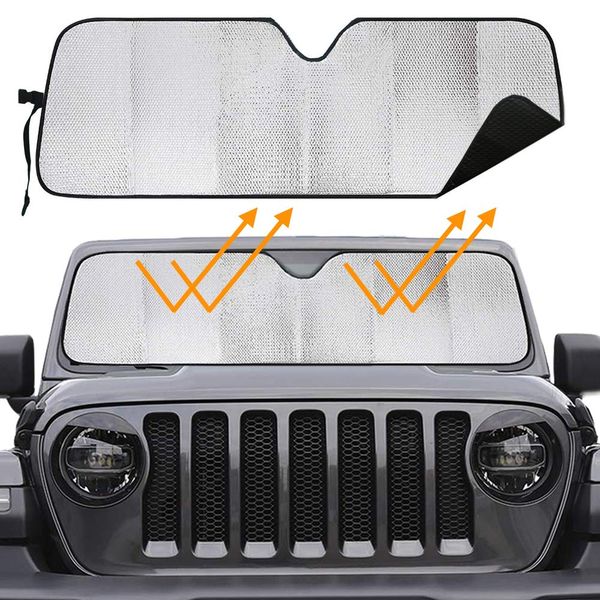 Big Hippo Windshield Sun Shade for 2007-2023 Wrangler Rubicon Sahara TJ JK JKU 2 & 4 Door-Blocks UV Rays Sun Visor Protector,Car Sun Shade Keep Your Vehicle Cool,Car Window Shade