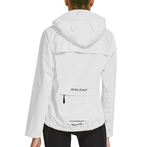 BALEAF Women's Rain Jackets Waterproof Windbreaker Running Cycling Gear Packable Reflective Lightweight Hooded White XL