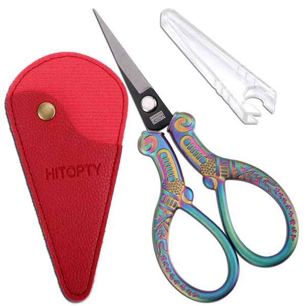 HITOPTY Embroidery Scissors Sharp Crafting Scissor with Case Small Shears Cover for Sewing Needlework Craft Artwork Thread Detail Cutting Rainbow