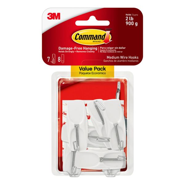Command Wire Toggle Hook, Value Pack - 7 Hooks (Medium, White), 8 Adhesive Strips - Removable Hanging Hook for Various Surfaces - Damage Free Hanging