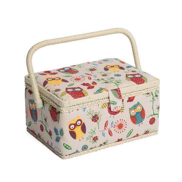 Hobby Gift Exclusive Medium Sewing Craft Storage Box, Wood, Owl, 18.5 x 25.5 x 14.5cm