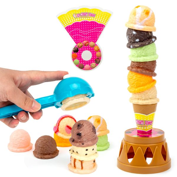 BigOtters Ice Cream Game,Ice Cream Cone Play set Sweet Treats Ice Cream Parlour Toy Frozen Dessert Ice Cream Tower Balancing Game Pretend Play Food for Kids Birthday Gift