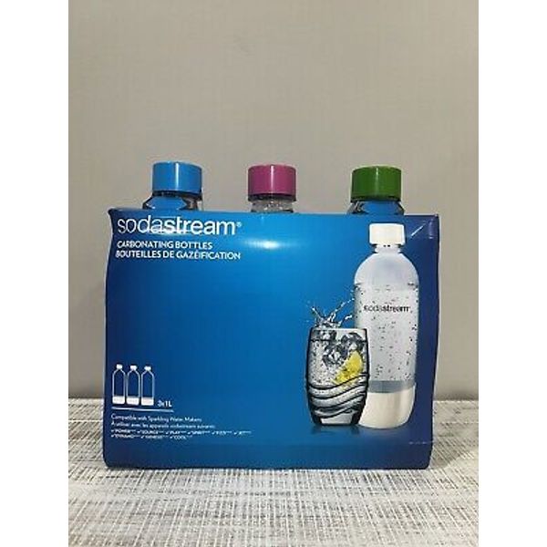 SodaStream 3 Pack Sodastream Reusable Sparkling Water Carbonating Bottles 1L NEW