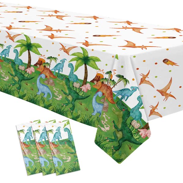 Suhelkit Dinosaur Birthday Party Supplies Tablecloth for Kids - Dino Dinosaur Baby Shower Decorations Table Cover, Dinosaur Party Decorations Table Cloth, 3 Pack (54in x 108in)