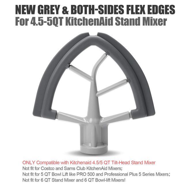 Flex Edge Beater for KitchenAid Tilt-Head Stand Mixer, 4.5-5 Quart Flat  Beater Paddle with Flexible Silicone Edges Bowl Scraper, Grey