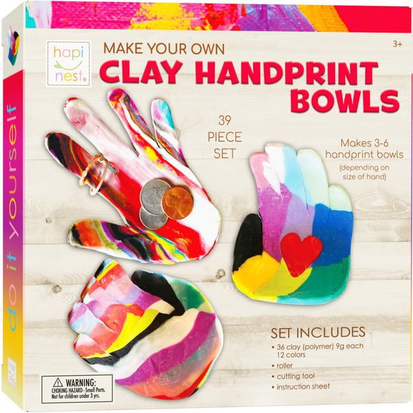 Hapinest Make Your Own Clay Handprint Bowl Kit for Kids, Art and Crafts for Boys & Girls, Kids DIY Craft Kit, Clay Bowl Handprint Kit for Kids, Handprint Kit Clay Craft Kit Ages 6 7 8-12 & Up