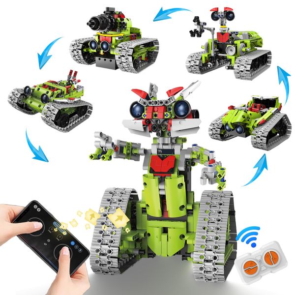 DIEBA 5 in 1 Robot Building Kit for Kids, Educational STEM Building Blocks Set, Remote & APP Control Construction Robot/Tracked Racer/Tank/Bulldozer, Building Toy Gifts for Boys Girls 8-16, (705 PCS)