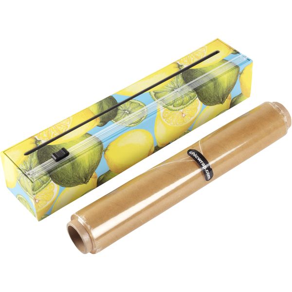 Chicwrap Lemon Refillable Plastic Wrap Dispenser - Includes 12" x 250' Roll Professional Grade Disposable Plastic Wrap - Reusable Dispenser w/Slide Cutter - Ideal Dispenser & Saves Money