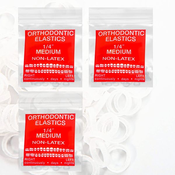 Non Latex 300 pcs 1/4inch (6.4mm) Medium (4.7oz) Intraoral Elastic Bands Unimedic Orthodontic Elastics Dental Rubber Bands Made in US (1/4inch 6.4mm, Medium 4.5oz)