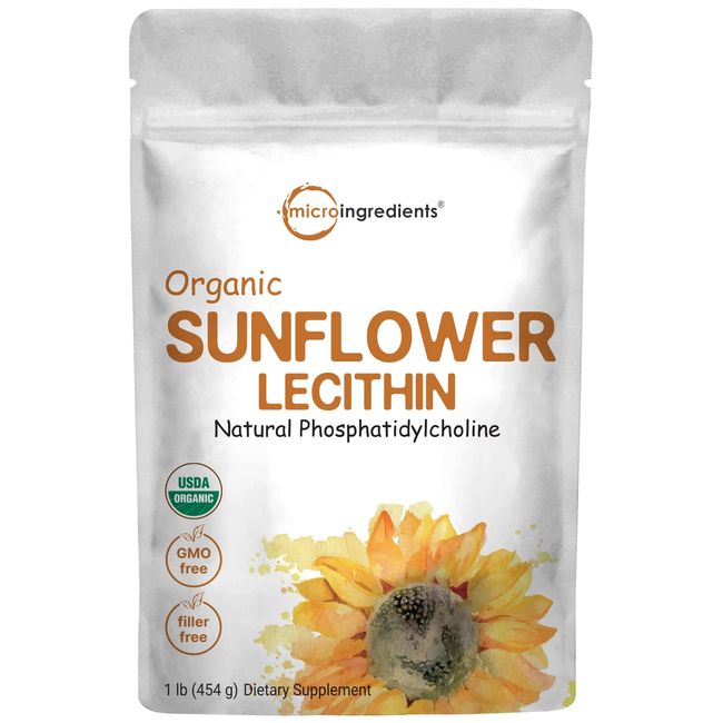 Sustainably US Grown, Organic Sunflower Lecithin Powder, 1 Pound, Sustainable Farmed, Cold Pressed, Rich in Phosphatidyl Choline and Protein, Making Liposomal Vitamin C, Lactation Supplement, Non-GMO