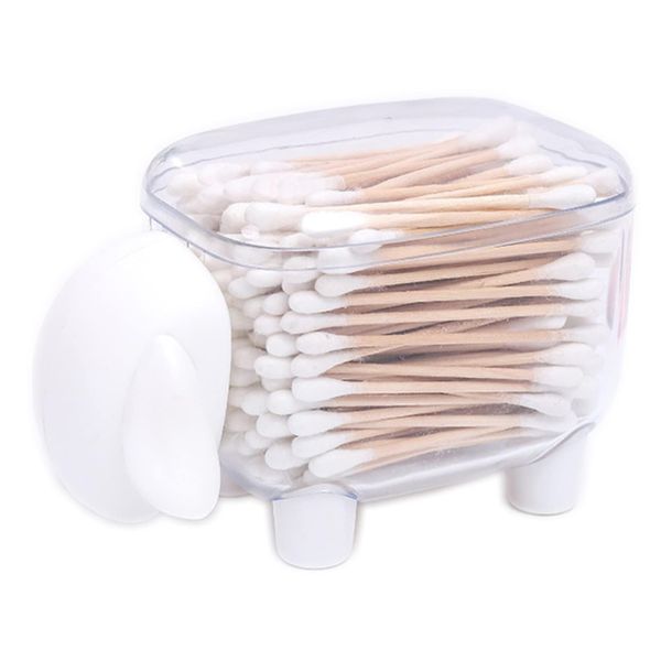 Agatige Cute Cotton Ball Holder, Qtip and Cotton Ball Holder Dispenser Clear Cosmetic Cotton Swab Toothpick Vanity Storage Canister with Lid for Bedroom Table(White)