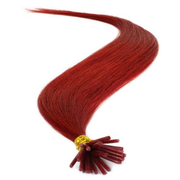 25 Strands Straight Micro Ring Links Locks Beads Keratin Stick I Tip Human Hair Extensions Color # Red (Fire Red)