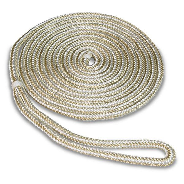 SeaSense Double Braid Nylon Dock Line, Gold/White, 25-Feet x 3/8-Inch