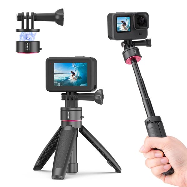 Ulanzi Go-Quick II Mini Tripod for Gopro, Magnetic Magnetic Mount, Quick Release Tripod, 3-Level Telescopic Selfie Stick, Selfie Stick, Camera Tripod, Action Camera, Lightweight, Tabletop Tripod, vlog Accessory, Compatible with GoPro Hero10, Gopro 9, 8, 7