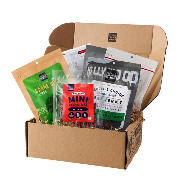 People's Choice Beef Jerky - Jerky Box - Some Like It Hot - Unique Gift for Men - Protein Snacks Military Care Package - Mens Gifts for Christmas - Meat Snack Sampler Gift Basket - 6 Bags