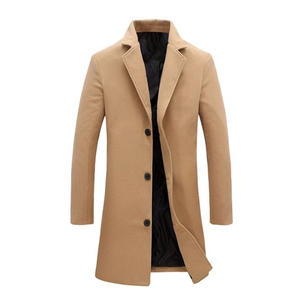 Tanming Mens Black Trench Coat Notched Lapel Single Breasted Long Peacoat Overcoat (Khaki-L)