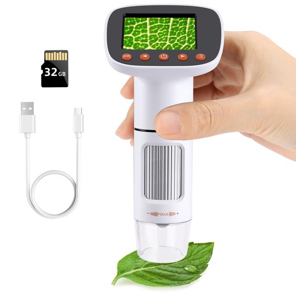 Koolertron Handheld Digital Microscope, Kids Microscope with 2" LCD Screen, Pocket Microscope with 32g Card, 50x-1000x Zoom Focus HD Magnifier for Insect and Plant Observation