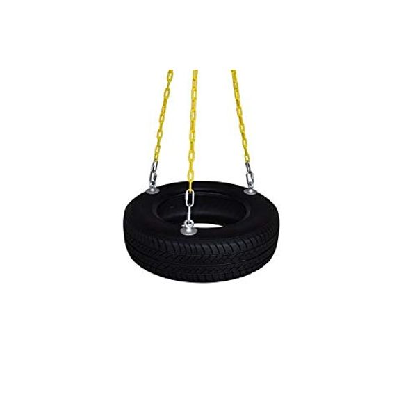 Old Fashioned Fun Real Rubber TIRE Swing SEAT with Plastic Coated Chains, for Kids, and Adults. Swing Set Accessories, Tree Swing, Backyard Swing.