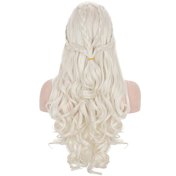 Morvally Daenerys Dragon Queen Cosplay Wig for Khaleesi Long Curly Wavy Braids Hair Wigs for Women Costume Halloween Party(Light Blonde)