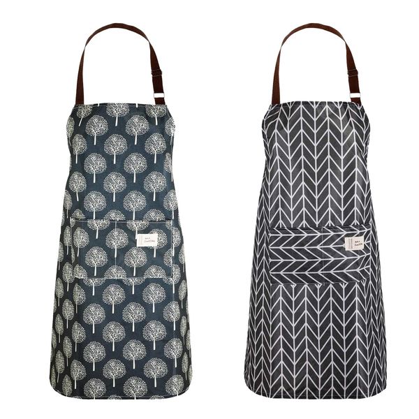 2Pcs PVC Apron for Women Waterproof Apron Plastic Apron Kitchen Cooking Apron with Pocket Wipe Clean Apron Wipeable Apron Chefs Pinafore Coated Apron for Baking Grilling Household Cleaning Dishwashing