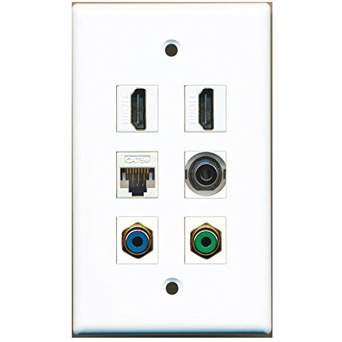 RiteAV - 2 HDMI 1 Port RCA Green 1 Port RCA Blue 1 Port 3.5mm 1 Port Cat5e Ethernet White Wall Plate