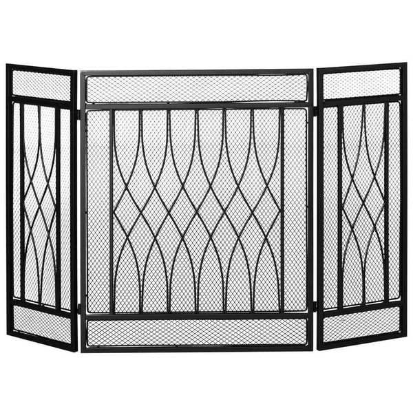 ITOPFOX Fireplace Screen 31.50" Durable 3-Panel Sturdy Folding Metal in Black