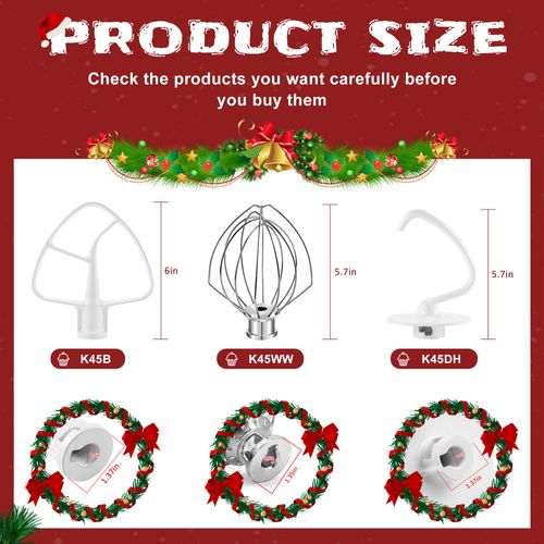 kitchne aid mixers accessories including K45DH Coated C-kitncheaid Dough Hook&K45B Coated Flat Beater&K45WW Wire Whip Compatible for 4.5 QT Tilt-Head Aid Stand Mixer Attachments By Sikawai