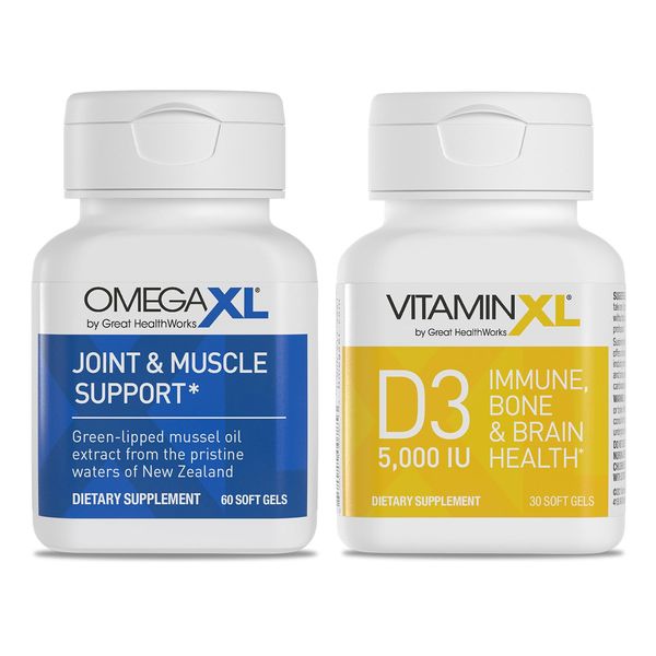 OmegaXL Joint Support Supplement - Natural Muscle Support, 60 Softgels & VitaminXL D3 High Potency Daily Vitamin D 5000 IU 125mcg Immune Support Supplement (30 Softgels)