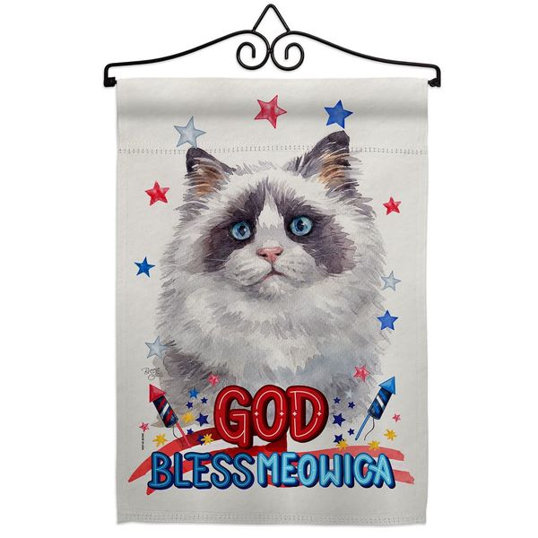 Breeze Decor Patriotic Blue Bicolor Ragdoll Garden Flag-Set Wall Hanger Cat Kitten Meow Spoiled Paw Fur Pet Nature Farm Animal Creature House Banner Small Yard Gift Double-Sided, Made in USA