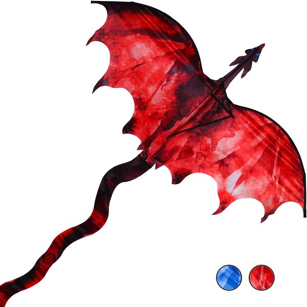 JEKOSEN Fiery Dragon 54" Huge Kite for Kids and Adults Easy to Fly Single Line String with 160" Tail for Beach Trip Park Family Outdoor Games and Activities