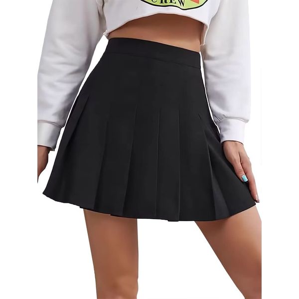 Black Mini Skirt Pleated High Waisted Skirts for Women Trendy Tennis Golf Skirt Womens' Novelty Skirts Skorts M