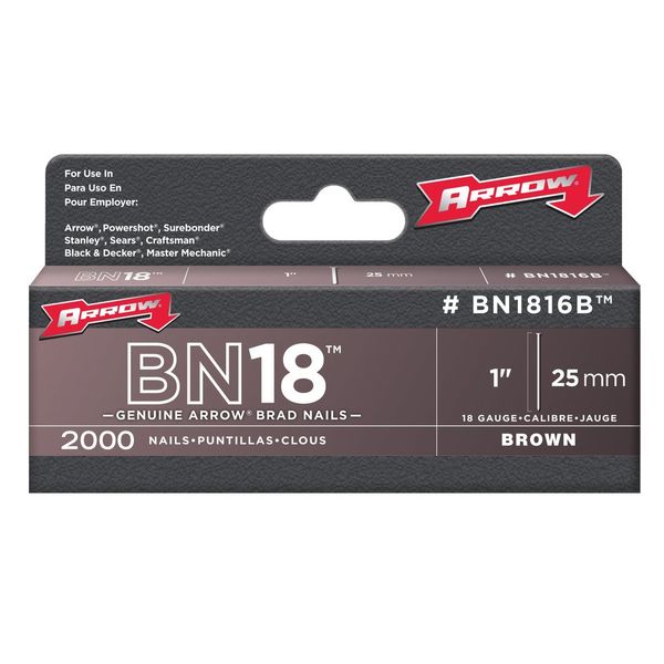 Arrow ABN1816B Brad Nails, Silver, 1 inch / 25 mm