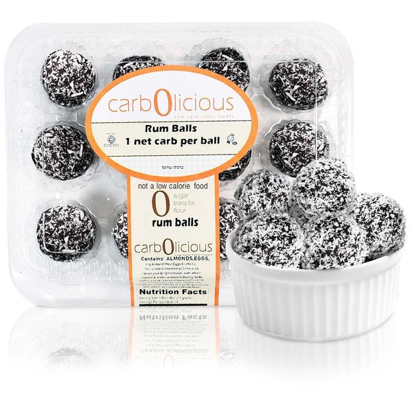 Low Carb Rum Balls [12-Pack] By Carb-o-licious - Delicious Keto Sweets With Only 1 Net Carb Per Ball - Healthy Snack With Almond Flour- Best Tasting Low-Carb Diet Treat Ever!